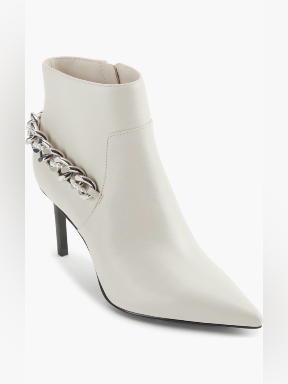 Karl‎ Lagerfeld Women's White Chain-Trim Pointed Ankle Boot